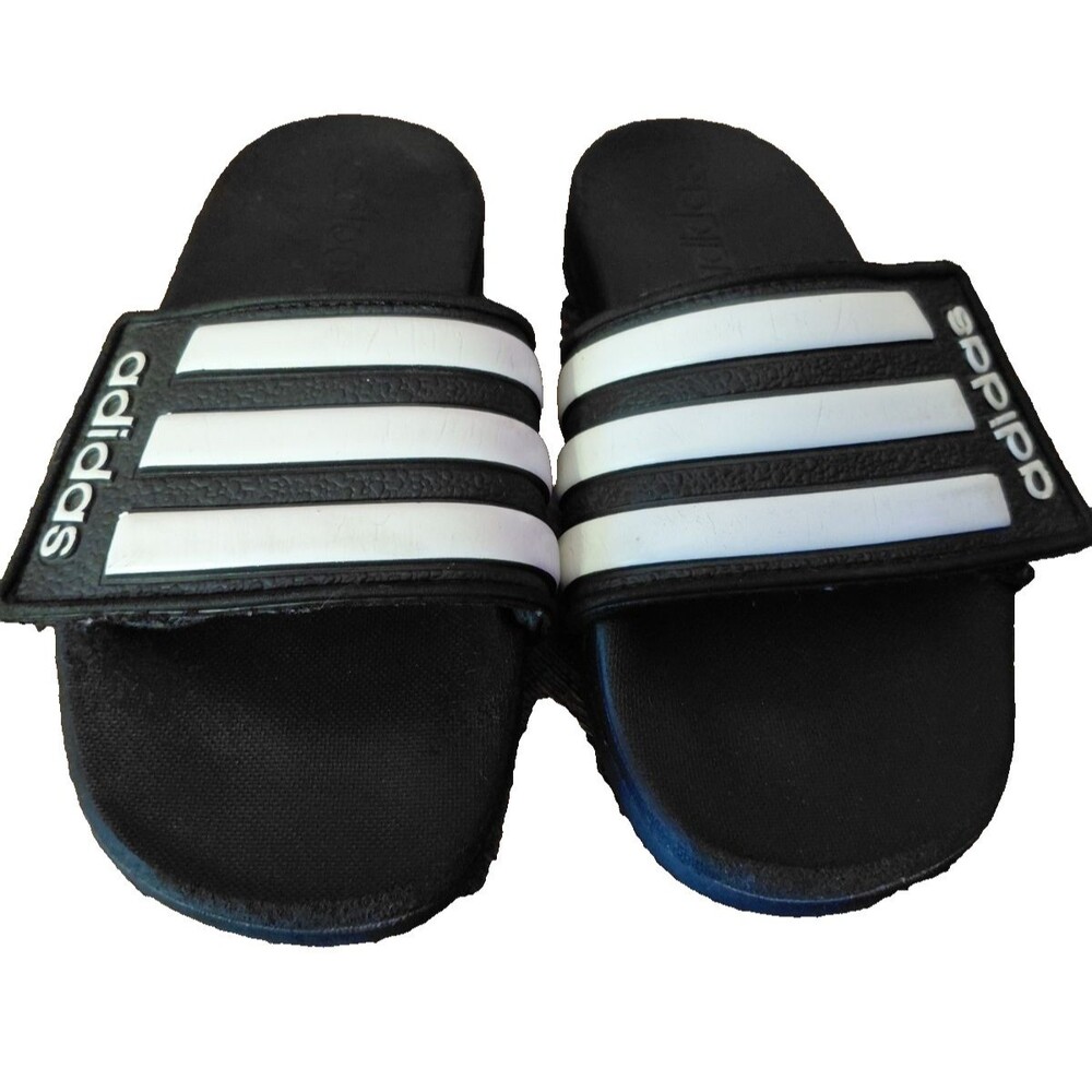 Adidas Unisex Kids' Slides Core Black White Cloud White Adjustable Sz 12K